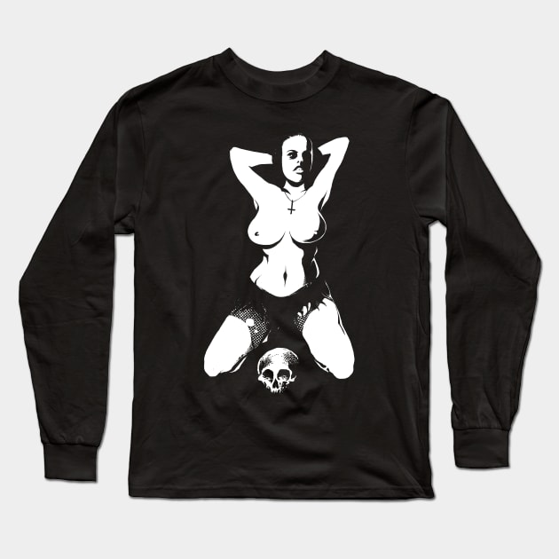 Sexy lady and skull Long Sleeve T-Shirt by wildsidecomix